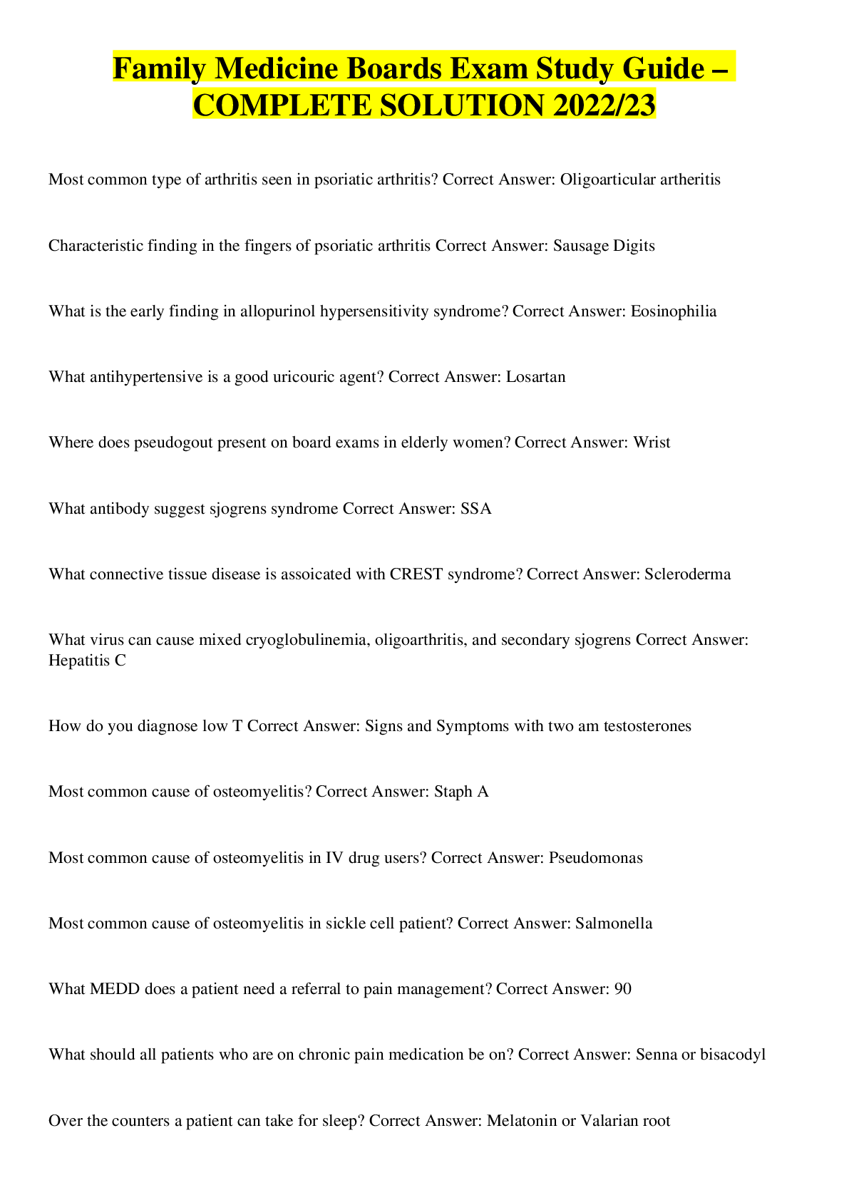 Preview image of Family Medicine Boards Exam Study Guide – COMPLETE SOLUTION 2022/23 document